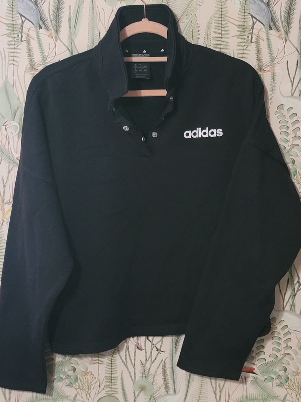 adidas Black Snap-Front Pullover Sweatshirt
